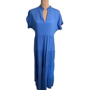 Marie Oliver Silk Blend Coastal Flowy Maxi Dress Farah Ruffled High Neck Small